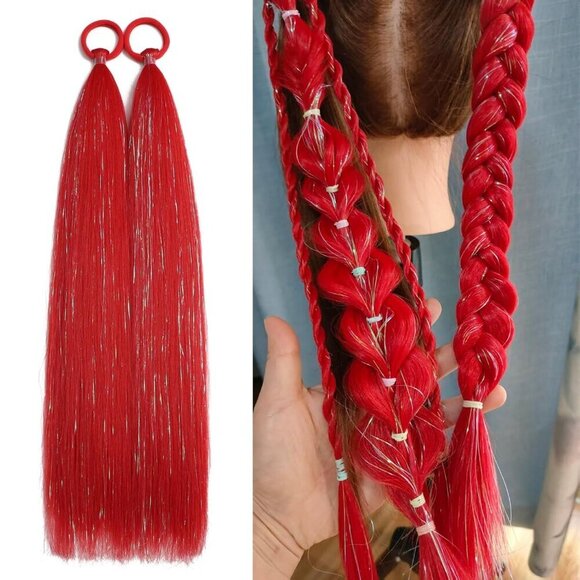 Red Ponytail Hair Extensions Synthetic 20 Inch 2 Pack Wavy Festival Accessories main image 4